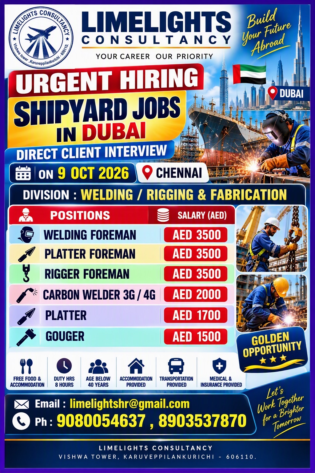 Shipyard Jobs in Dubai — Limelights consultant, United Arab Emirates, United Arab Emirates