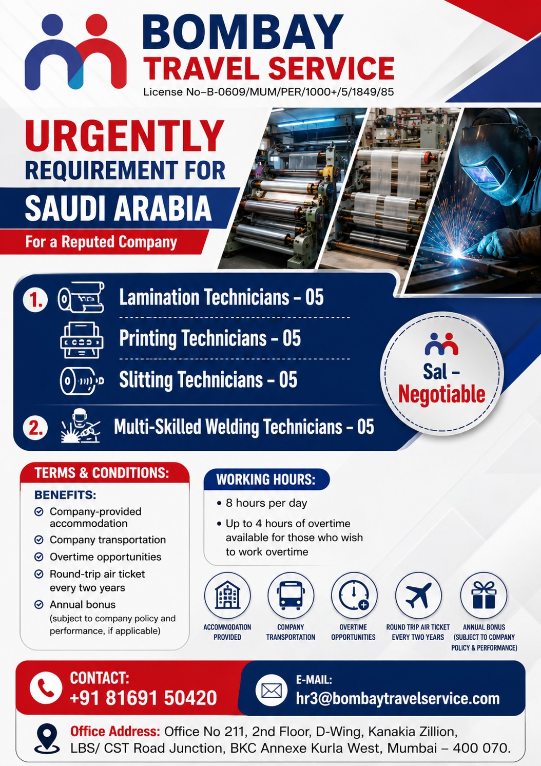 Bombay travel service currently seeking profiles for ksa reputed co.