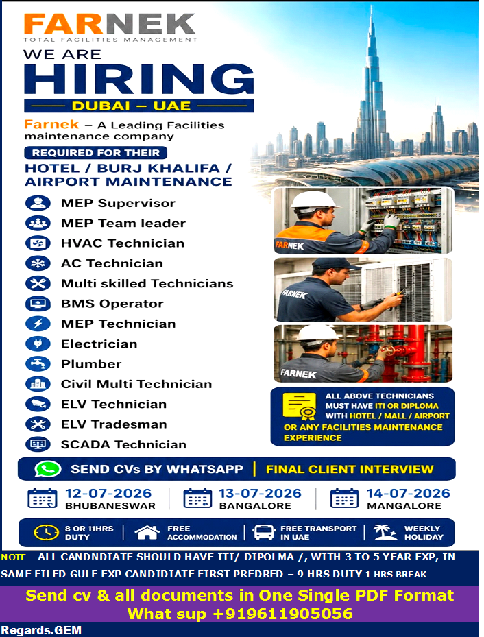 Hotel / Burj Khalifa / Airport Maintenance — HR Gulf Placement, United Arab Emirates