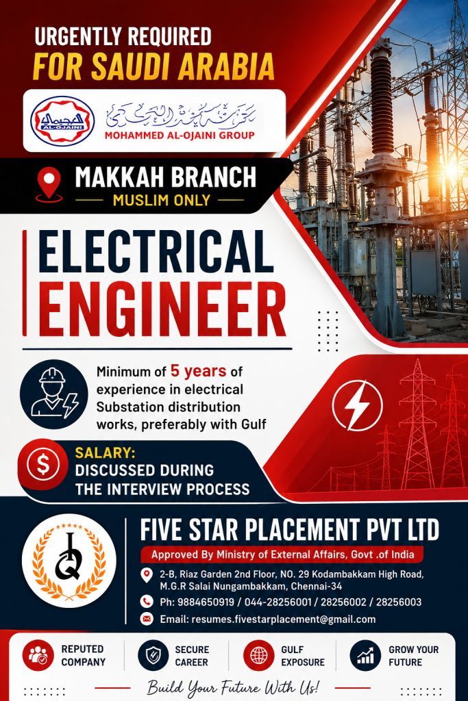 URGENT REQUIREMENTS FOR ALOJIMI  DAMMAM  SAUDI ARABIA — Five Star Placement Pvt Ltd, SAUDI ARABIA, SAUDI ARABIA