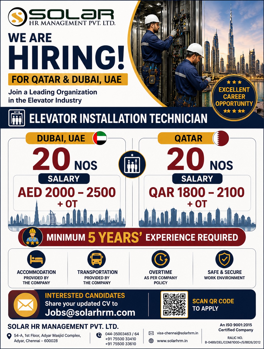Hiring for Elevator Installation Technician