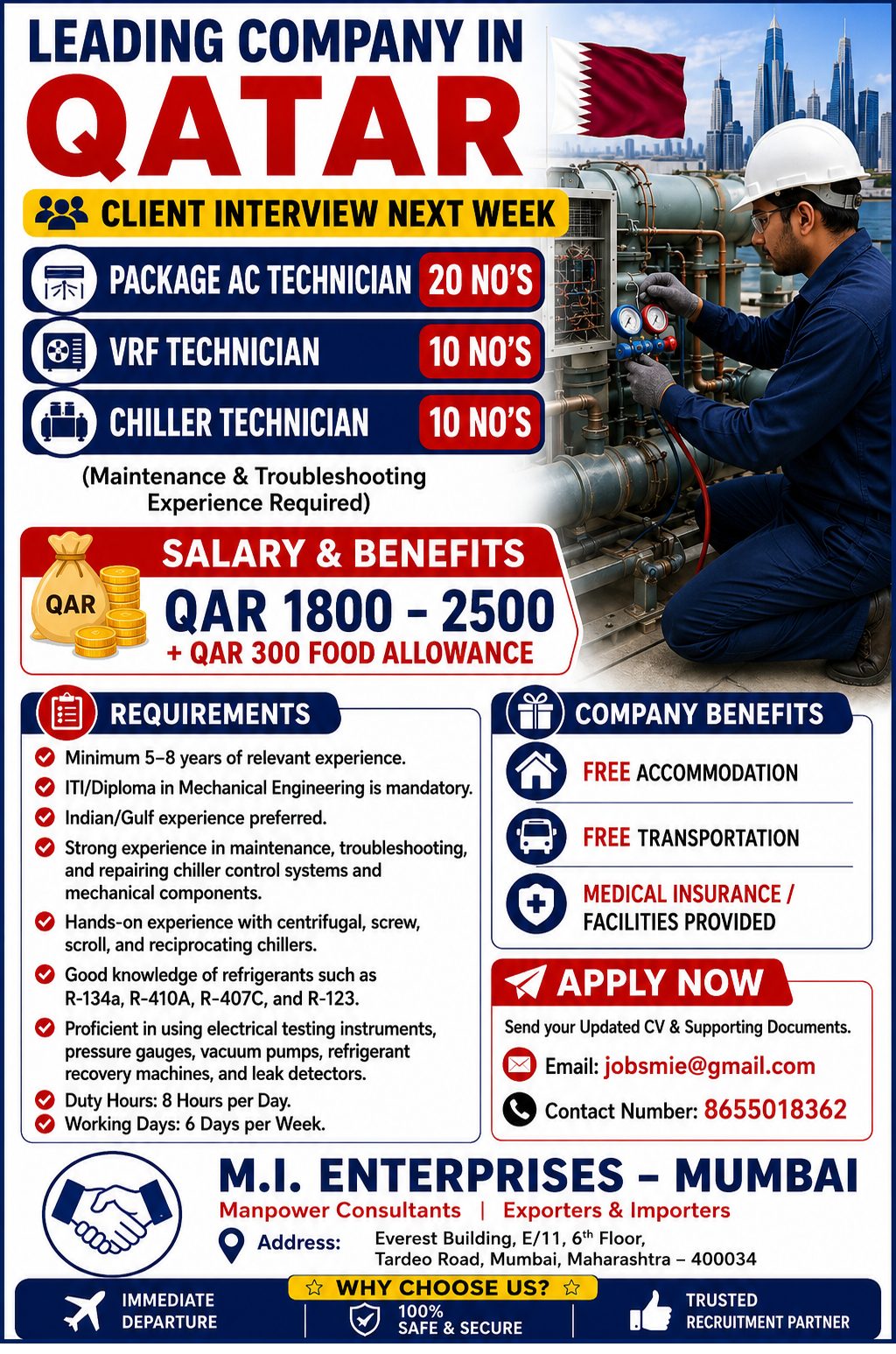 HVAC Technicians - Qatar