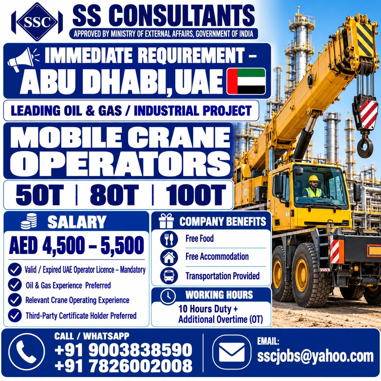Mobile Crane Operators — SS Consultants, Madurai, UAE