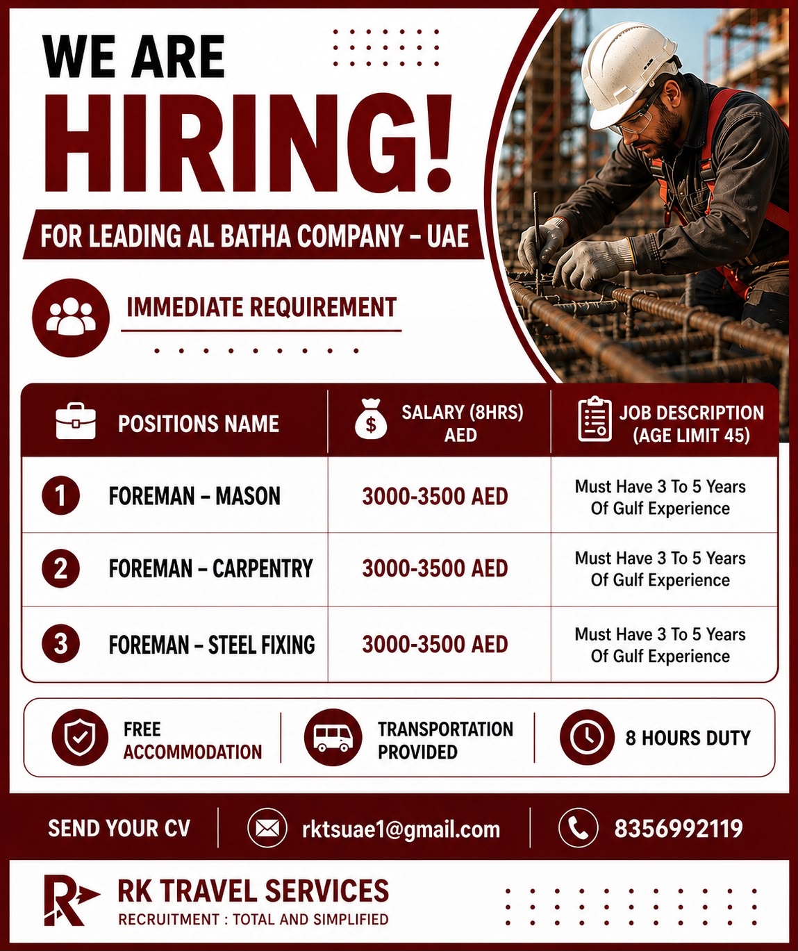 Foreman Positions - Al Batha Company — RK Travel Services, UAE, UAE