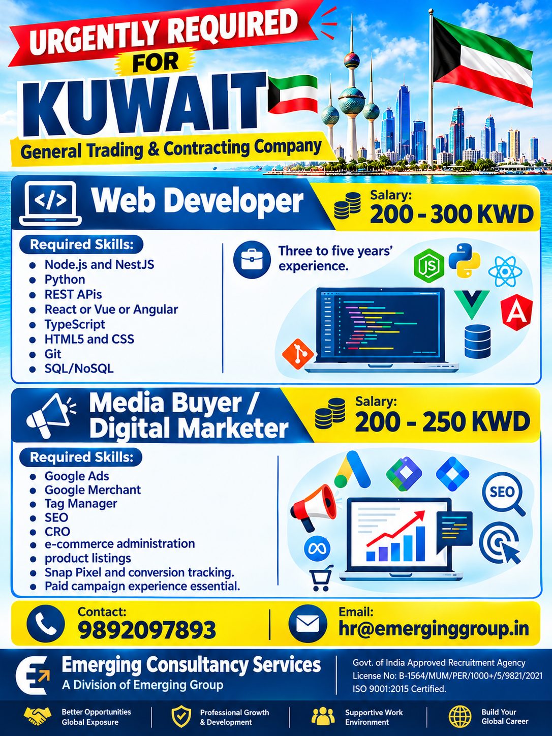 URGENT HIRING FOR KUWAIT: Web Developer - Media Buyer / Digital Marketer