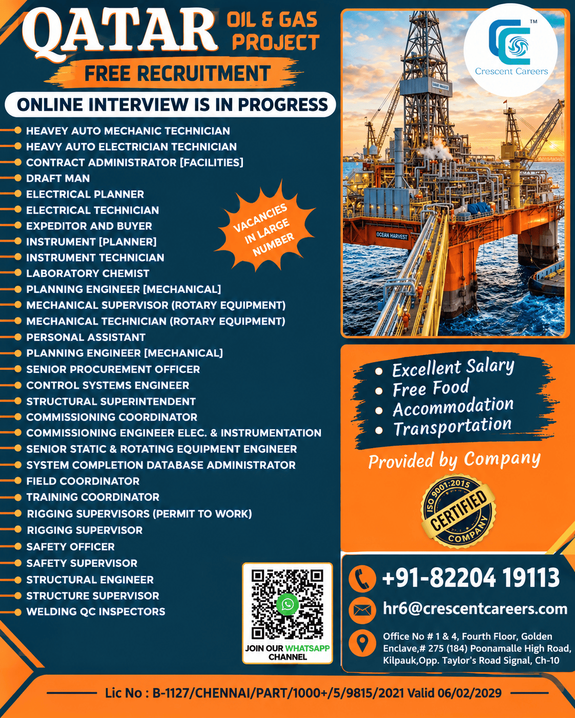 FREE RECRUITMENT - Qatar Oil & Gas Project — Crescent Careers, Qatar