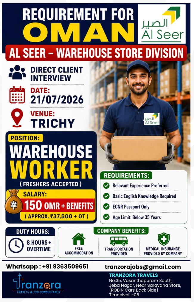 WAREHOUSE WORKER — selvakumar, OMAN
