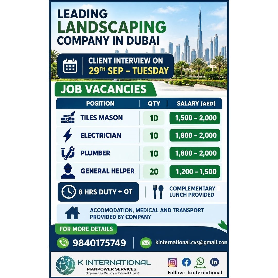 Leading Landscaping Company in Dubai - Multiple Positions