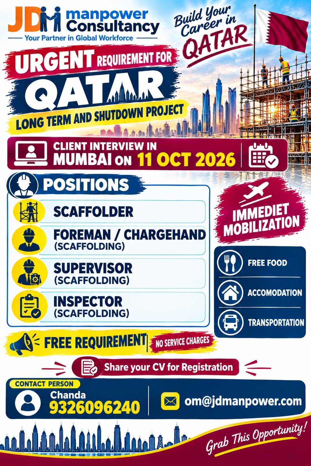 SCAFFOLDER INSPECTOR — JD Manpower Consultancy, QATAR, QATAR