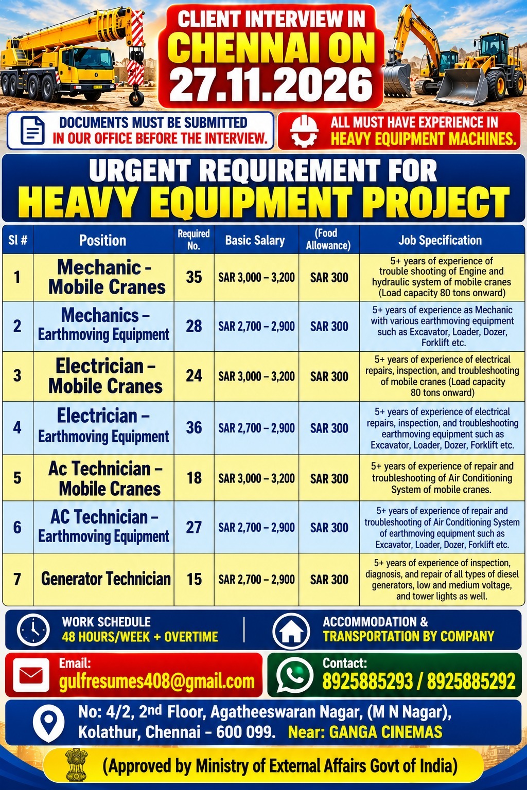 Heavy Equipment Project - Multiple Positions