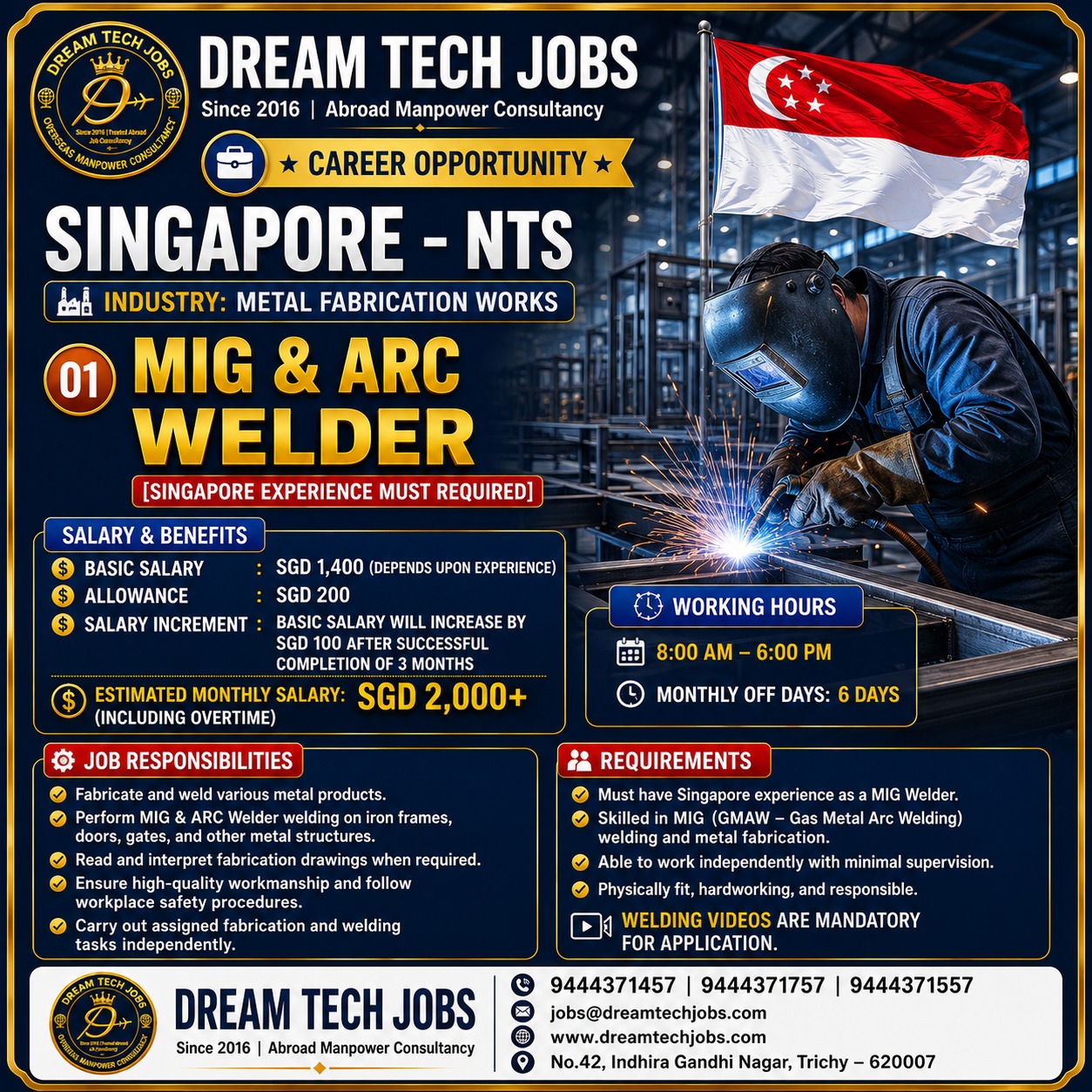 MIG & ARC Welder — DREAM TECH JOBS -TRICHY, Singapore, Singapore