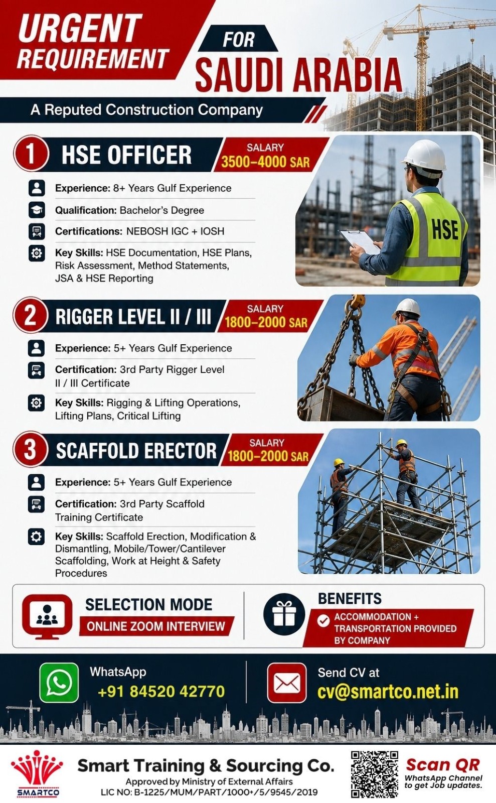 Urgent Requirement for Saudi Arabia - Construction Positions