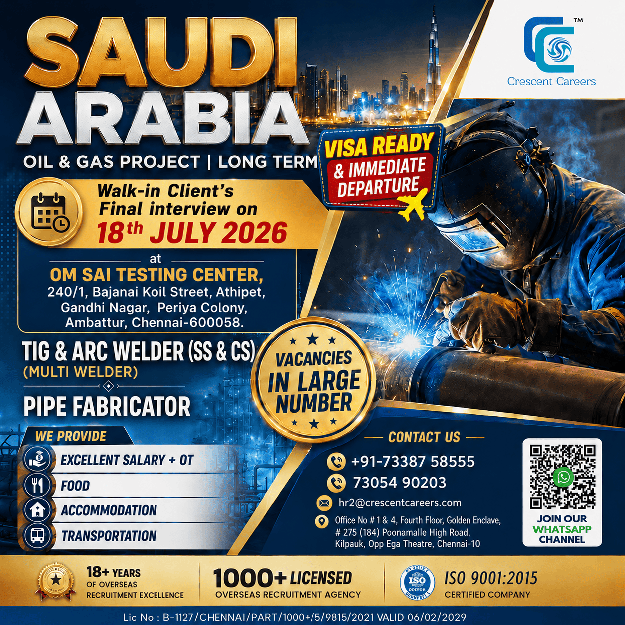 Walk-in Client's Final Interview -  18th July 2026 (Saturday) — Crescent Careers, Saudi Arabia, Saudi Arabia