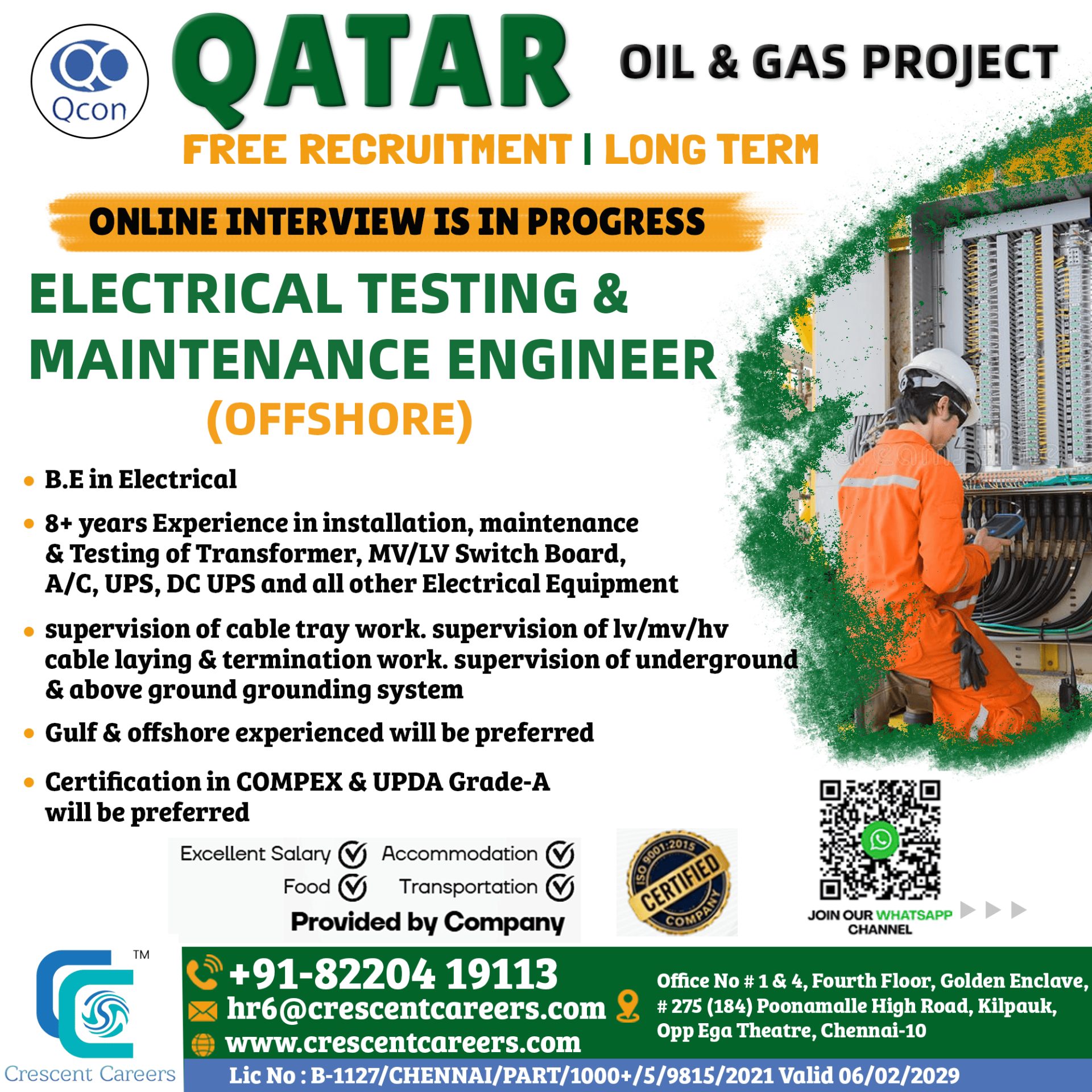 Electrical Testing & Maintenance Engineer (Offshore)