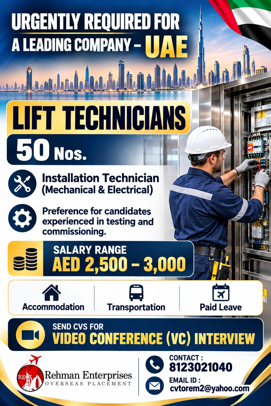 Lift Technicians — Rehman Enterprises, UAE, UAE