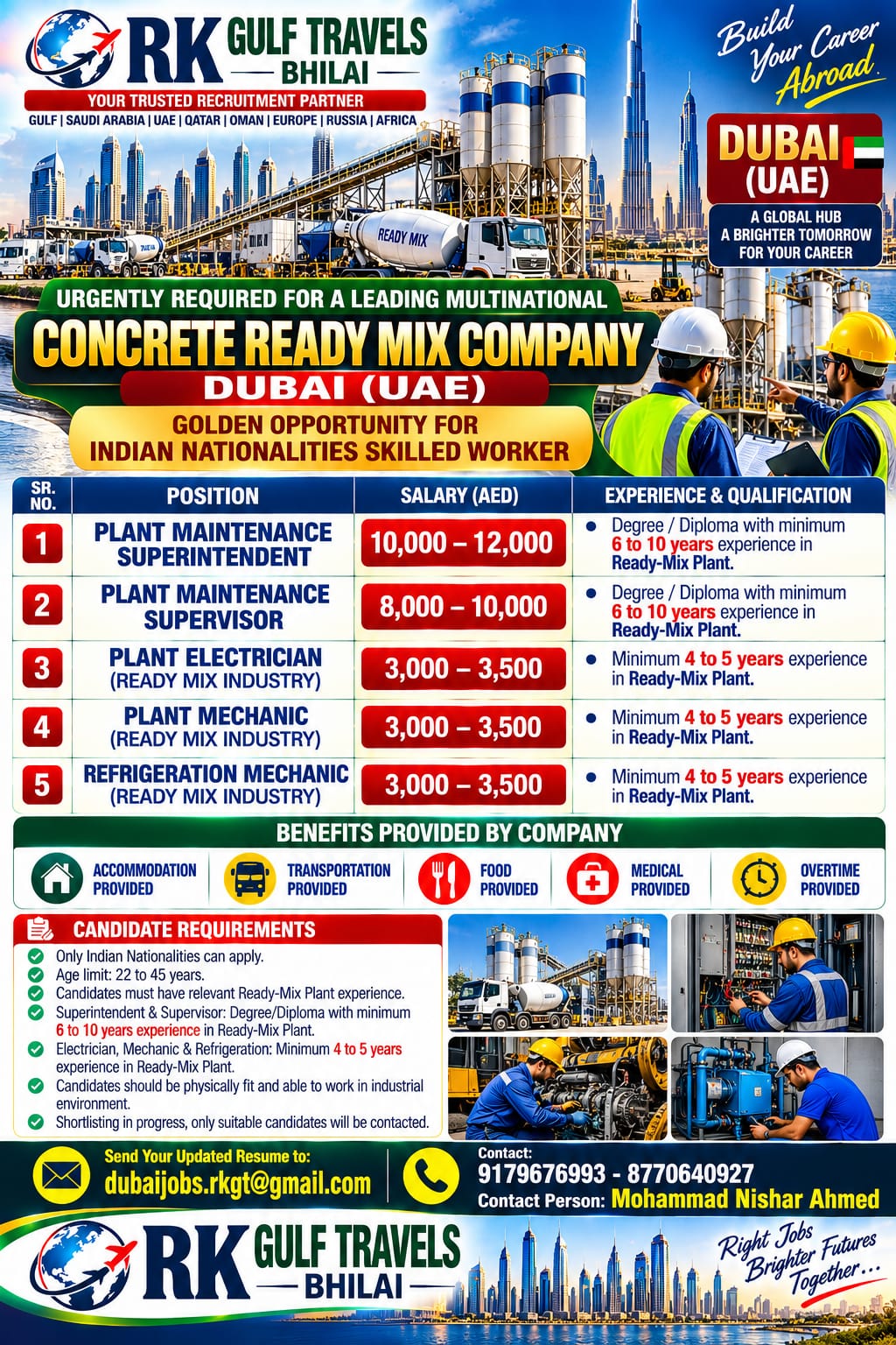 BUILD YOUR CAREER IN DUBAI - UAE FOR READY MIX PLANT