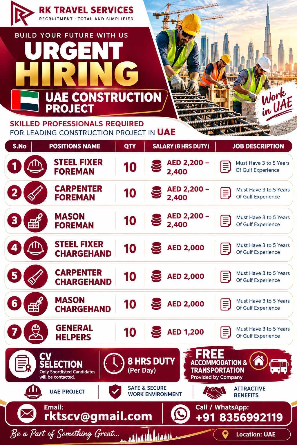 UAE Construction Project - Skilled Professionals