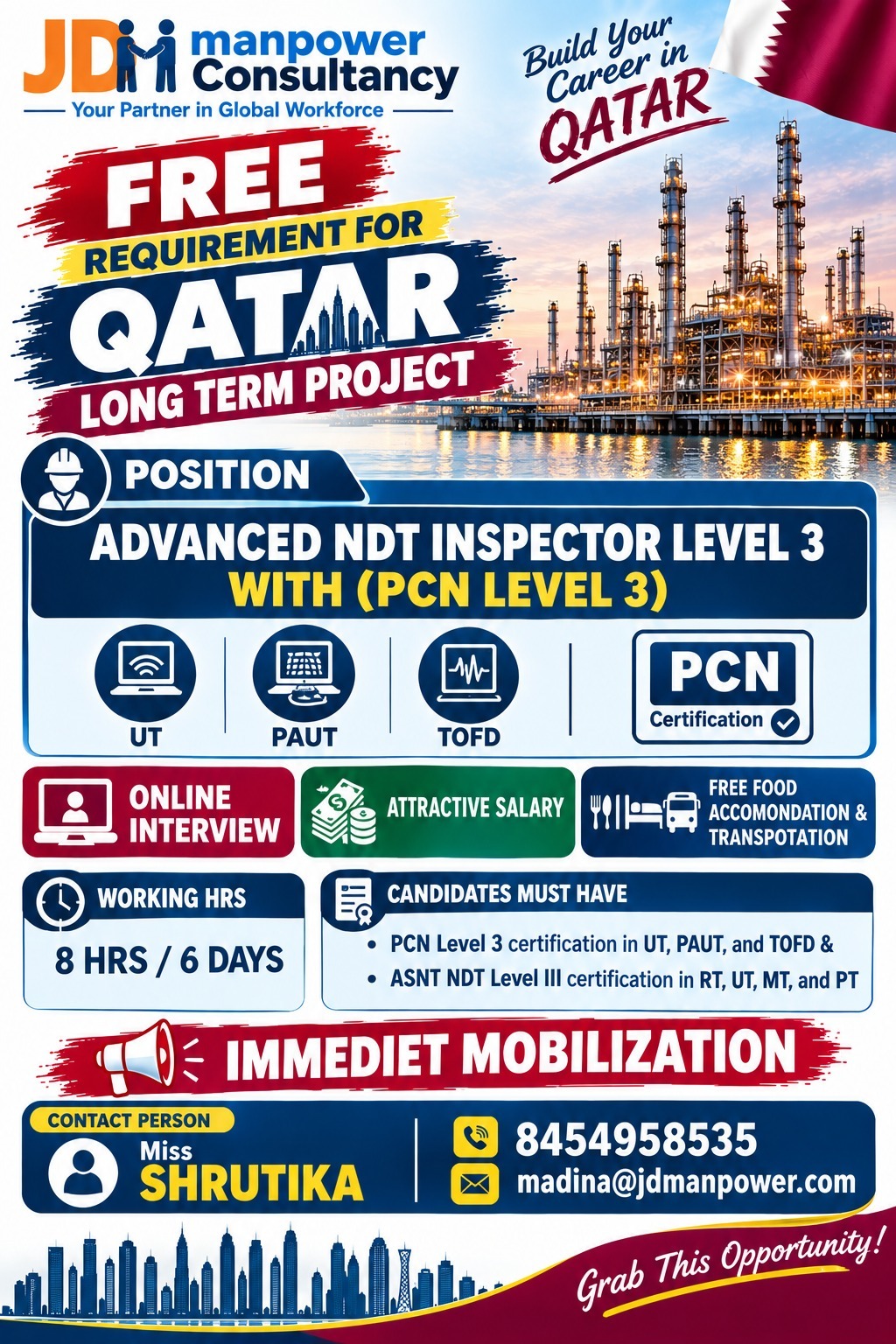 free Requirement for Qater Long Term project - online interview