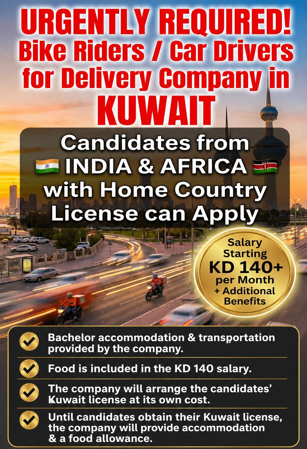 Bike Riders / Car Drivers for Delivery Company