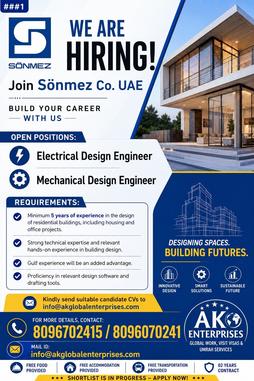 Company: Sönmez Co. UAE Job Openings: Electrical Design Engineer Mechanical Design Engineer — AK ENTERPRISES, UAE, UAE