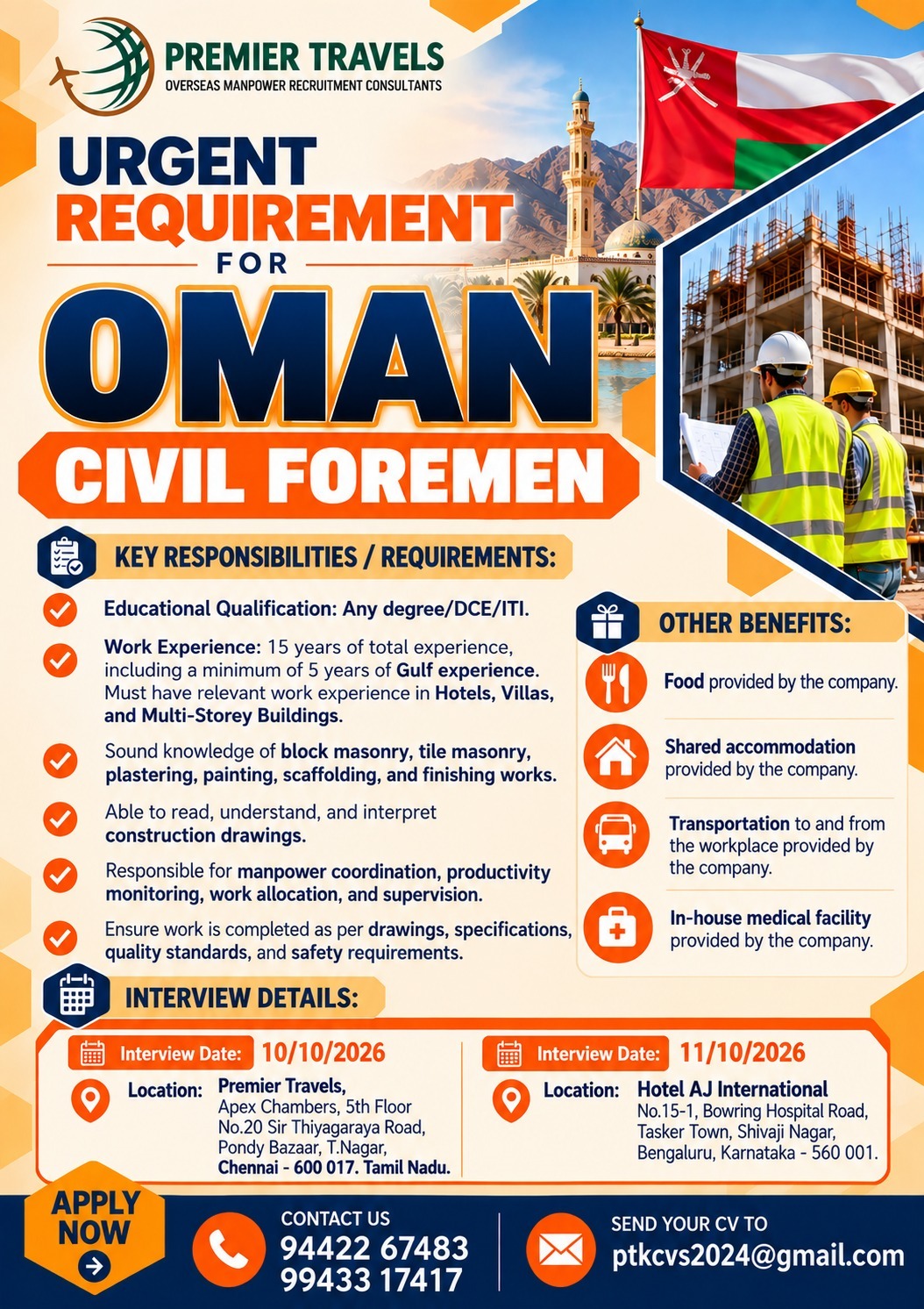 Civil Foreman — Premier Travels, Oman, Oman