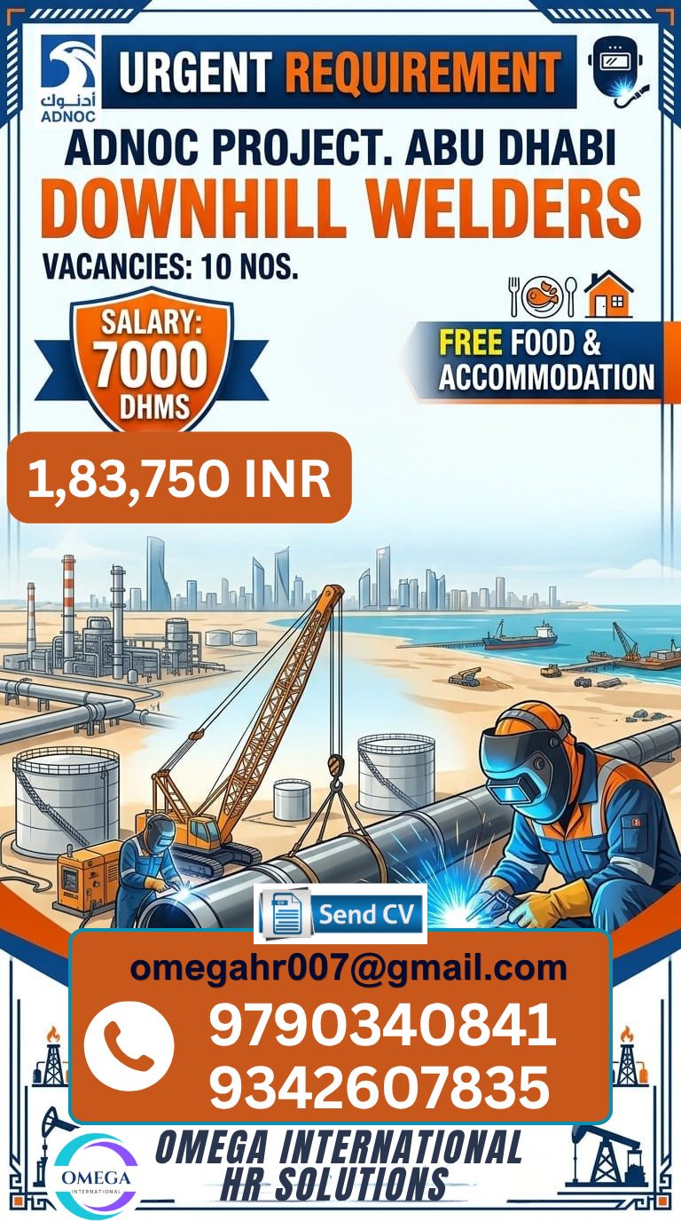 URGENT HIRING FOR DOWNHILL WELDERS — OMEGA INTERNATIONAL HR SOLUTIONS, ABU DHABI