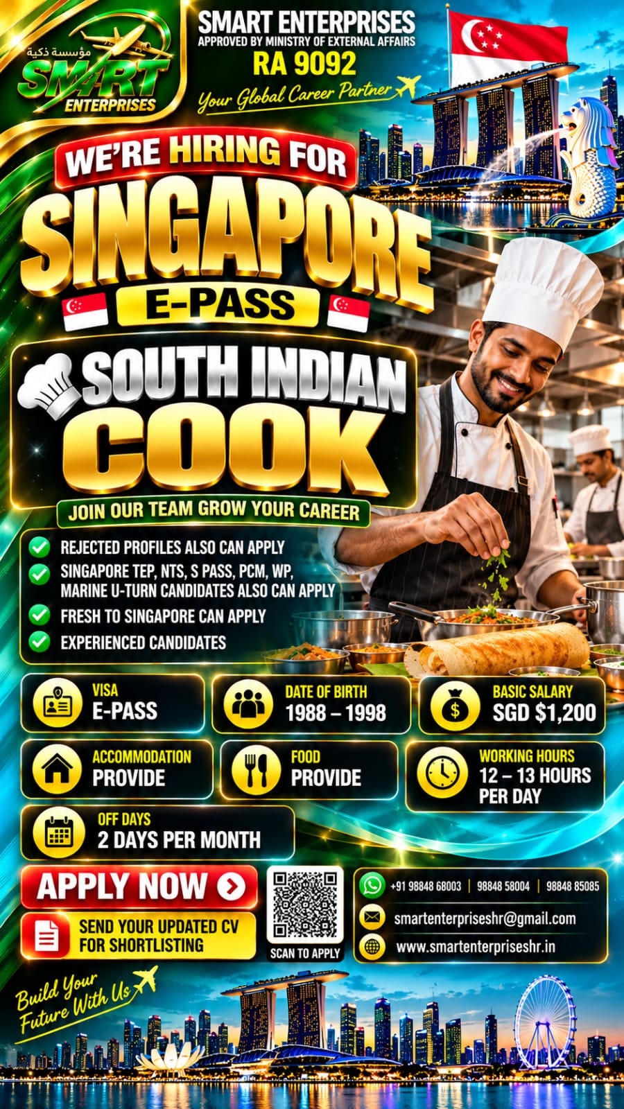 SOUTH INDIAN COOK SINGAPORE — smartenterpriseshr@gmail.com, SINGAPORE, SINGAPORE