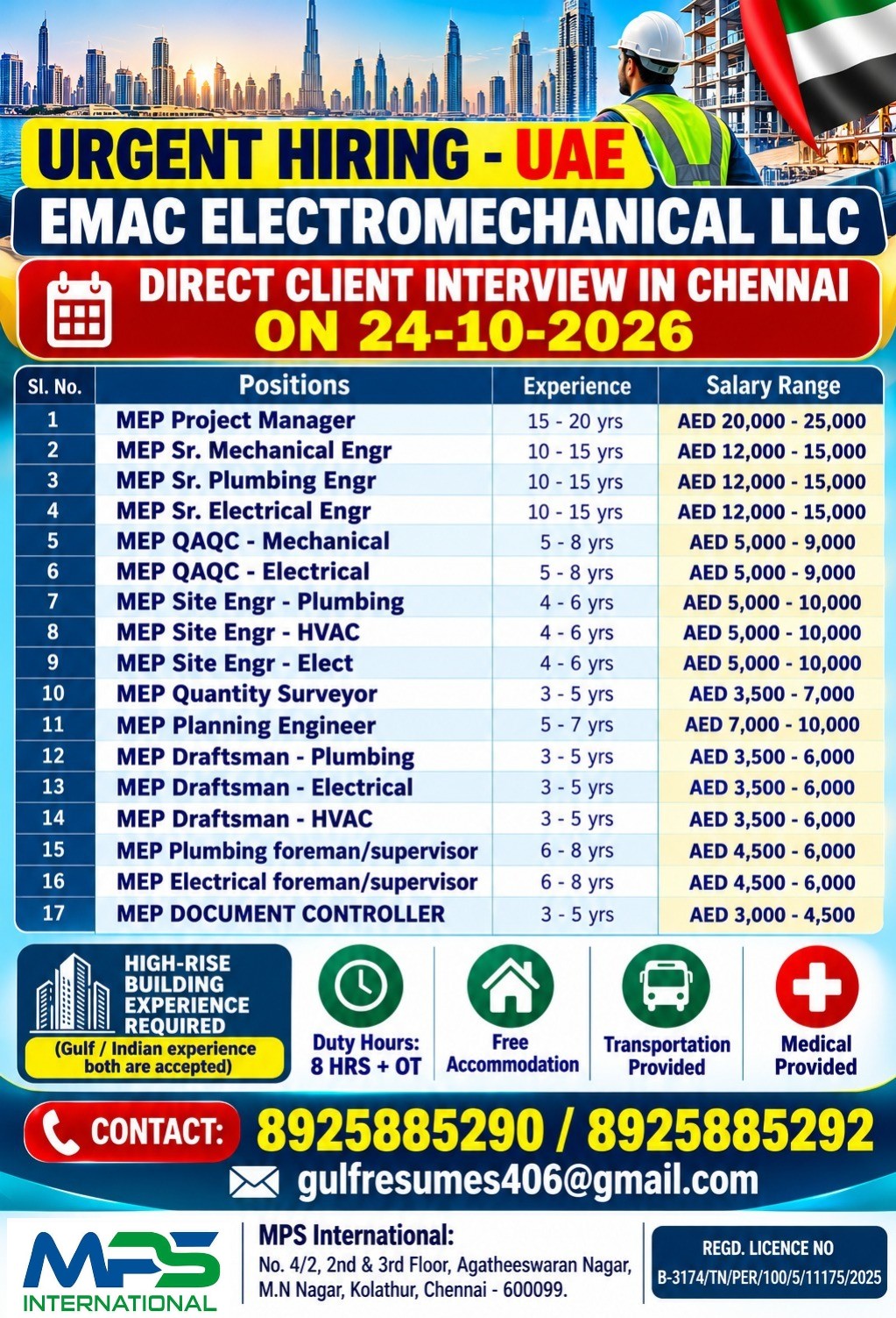 URGENT HIRING - UAE — MPS INTERNATIONAL, UAE
