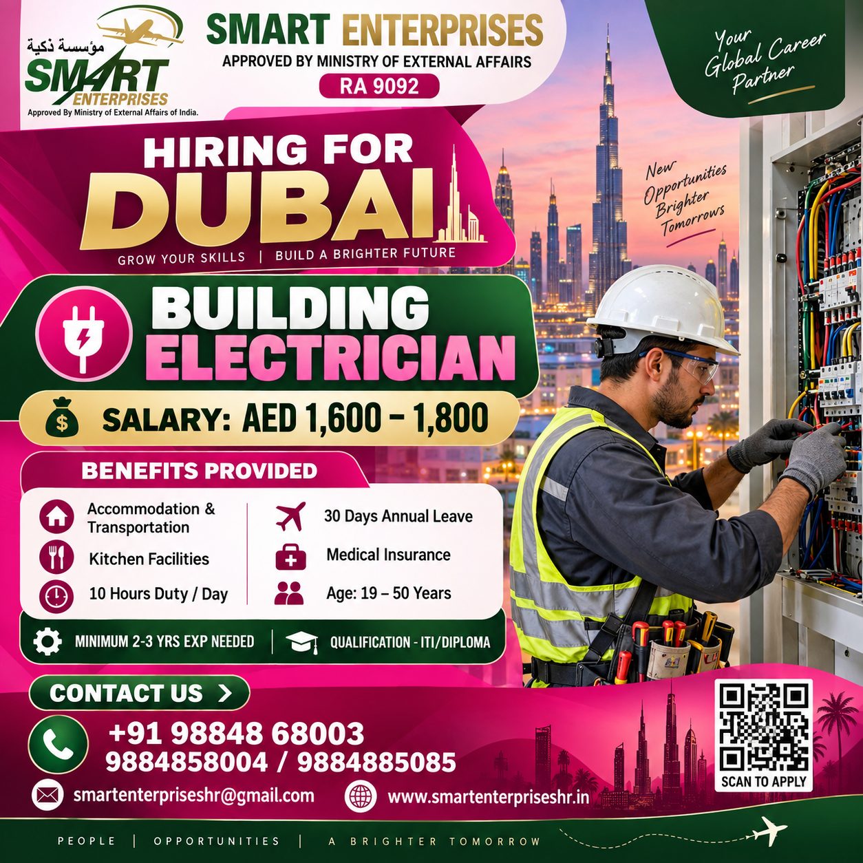 BUILDING ELECTRICIAN DUBAI — smartenterpriseshr@gmail.com, DUBAI