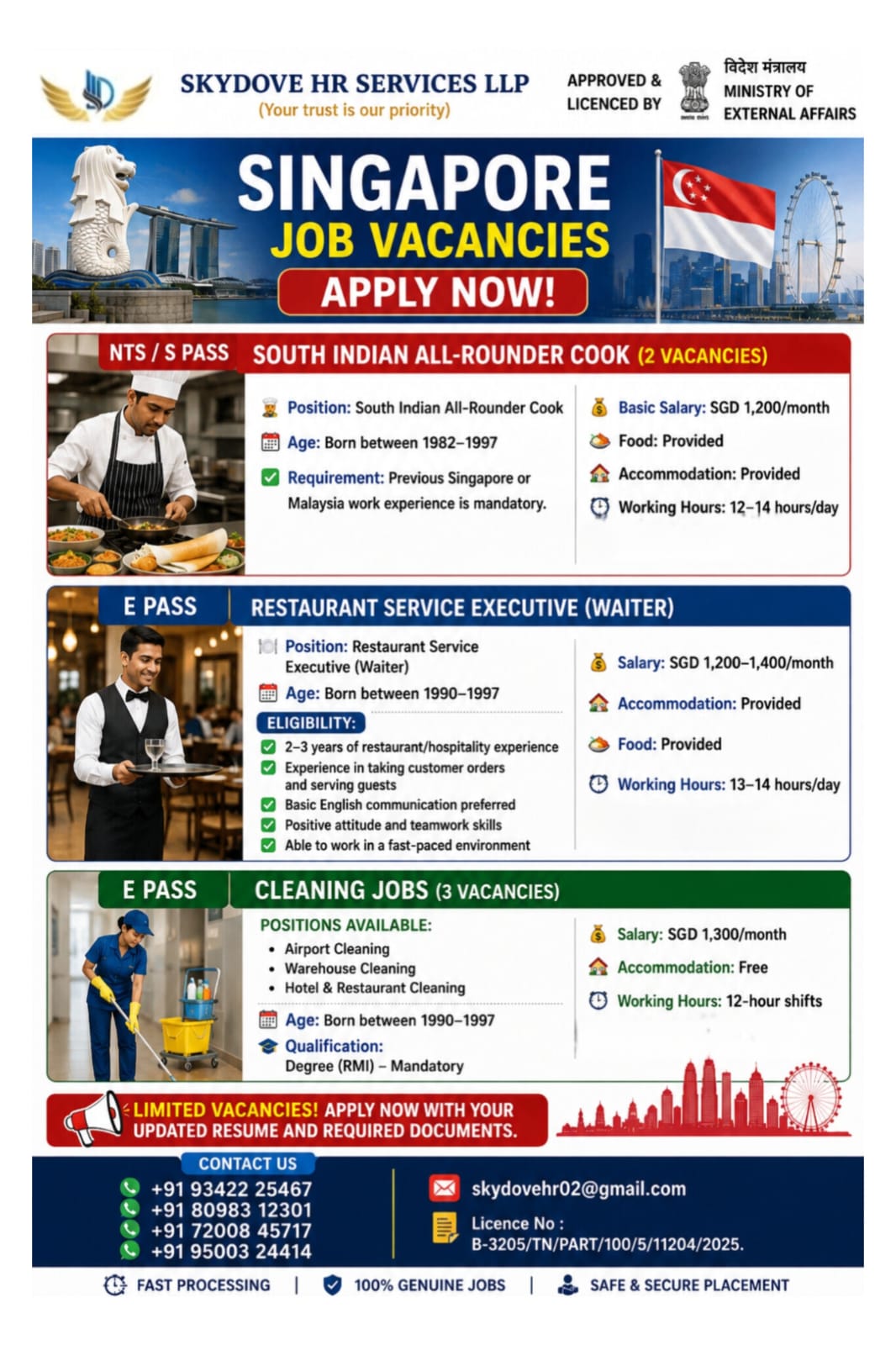 South Indian All-Rounder Cook ,  Restaurant Service Executive , Cleaning Jobs