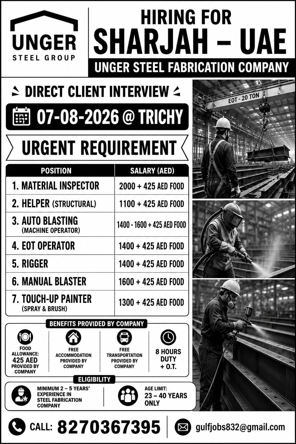 Hiring for Sharjah - UAE
