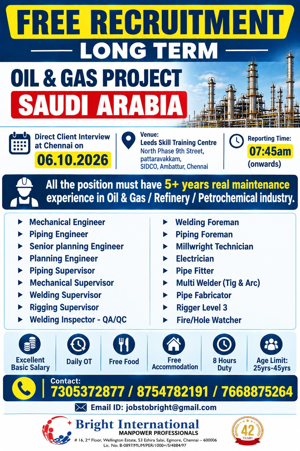 #$#  FREE REQUIREMENT - LONG TERM #$# — Bright International, Chennai, SAUDI ARABIA, SAUDI ARABIA