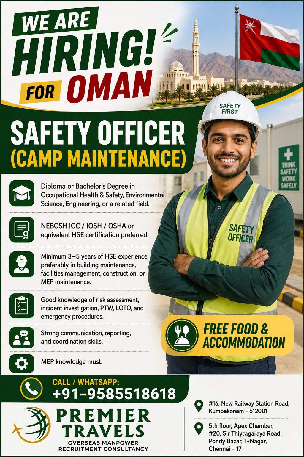 HIRING for Oman HSE Officer Camp Maintenance