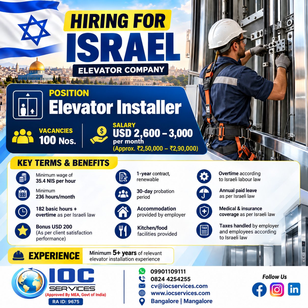 Elevator Installer — IOC SERVICES, Israel, Israel