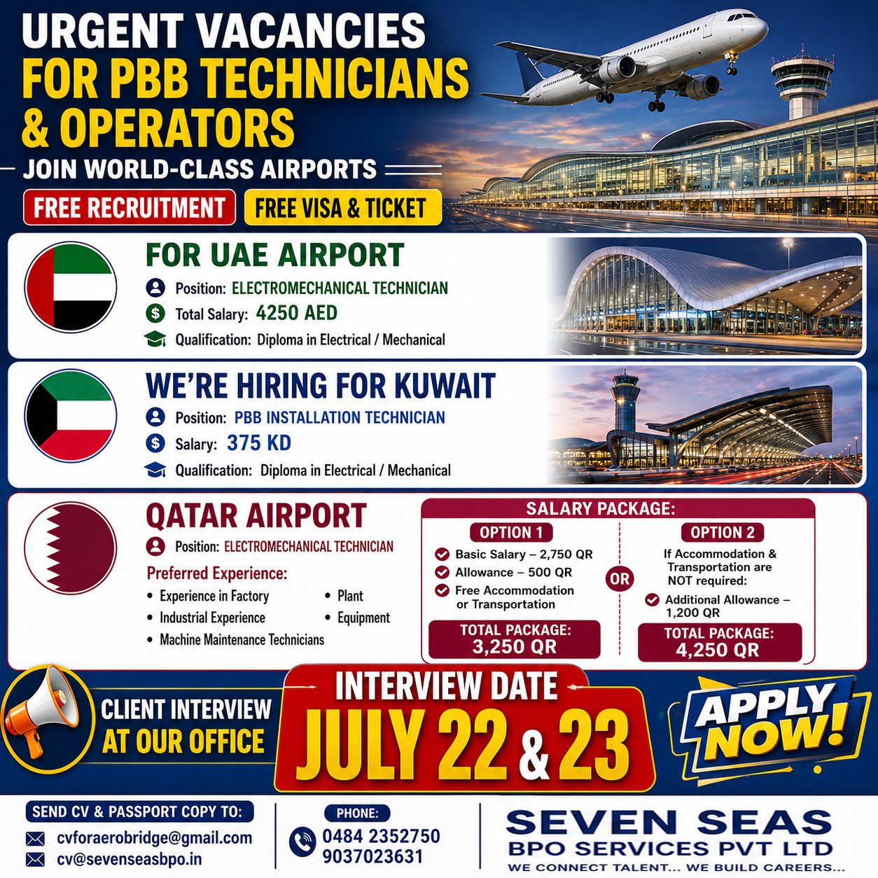 URGENT REQUIREMENT IN GCC — Seven Seas BPO Services (P) Ltd, GCC - KUWAIT - UAE - QATAR, GCC - KUWAIT - UAE - QATAR