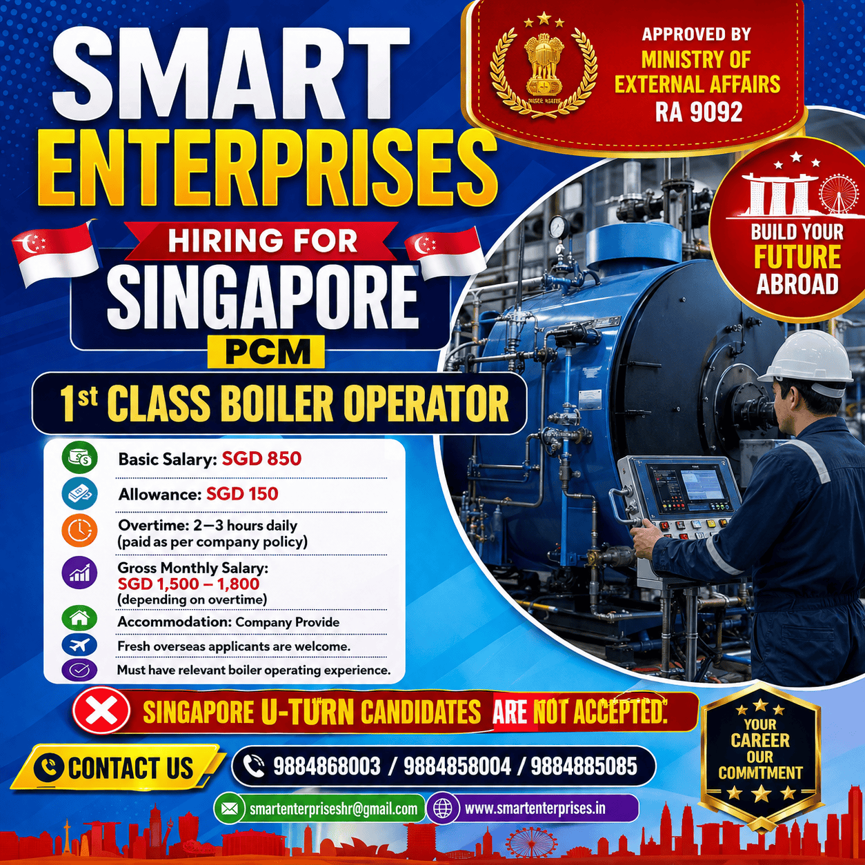 1st CLASS BOILER OPERATOR — smartenterpriseshr@gmail.com, SINGAPORE