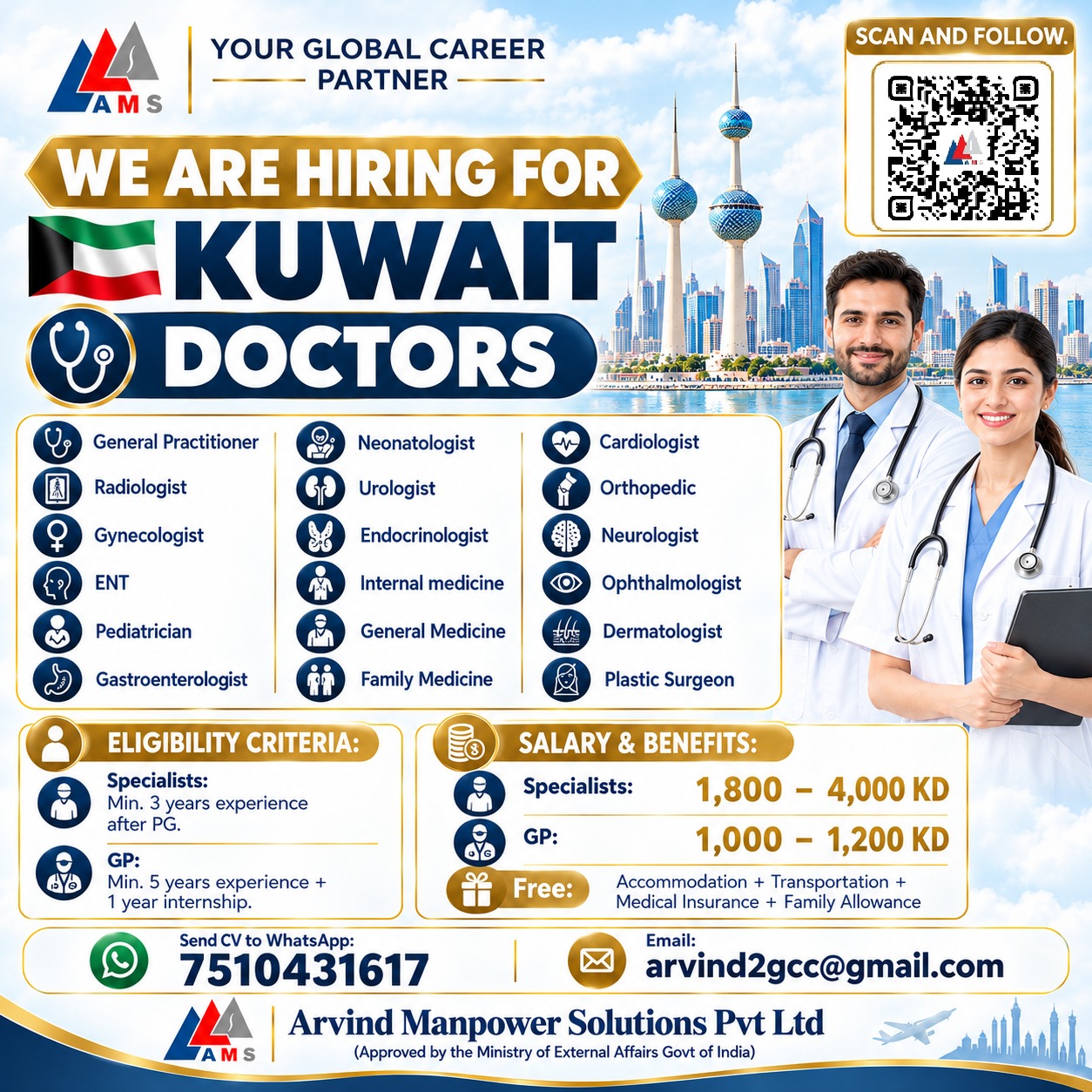 Medical Doctors for Kuwait — Arvind Manpower Solutions Pvt ltd, Kuwait, Kuwait