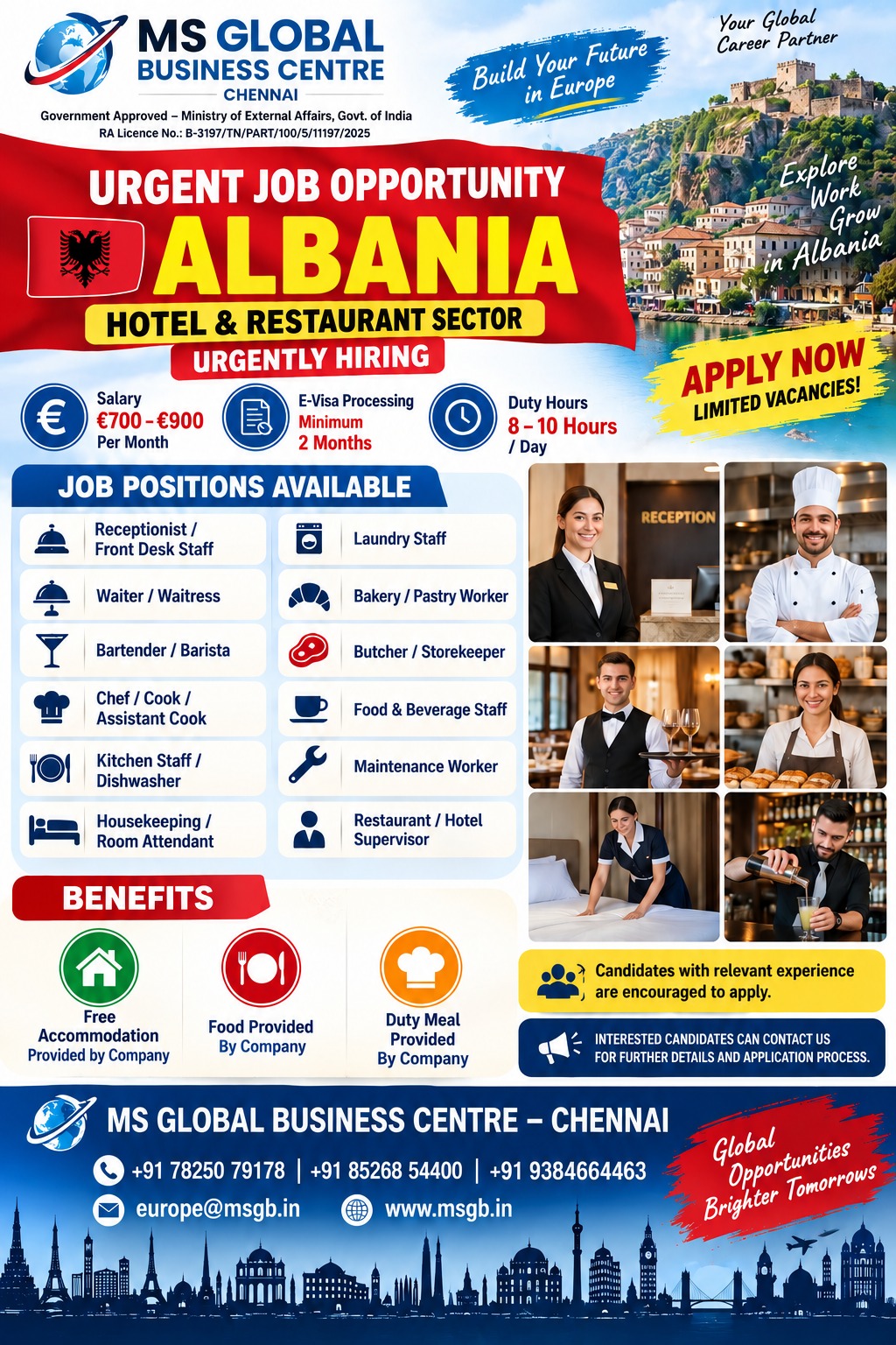 JOB OPPORTUNITY FOR ALBANIA – HOTEL & RESTAURANT