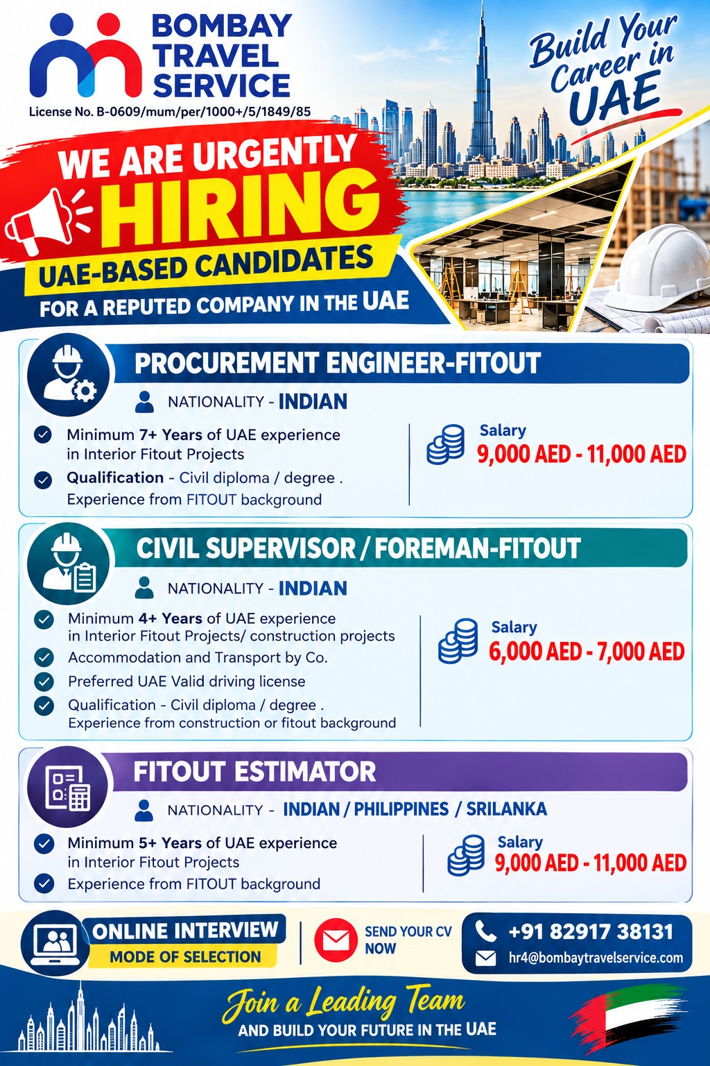 BTS urgently hiring  for UAE  ( Local Hiring )