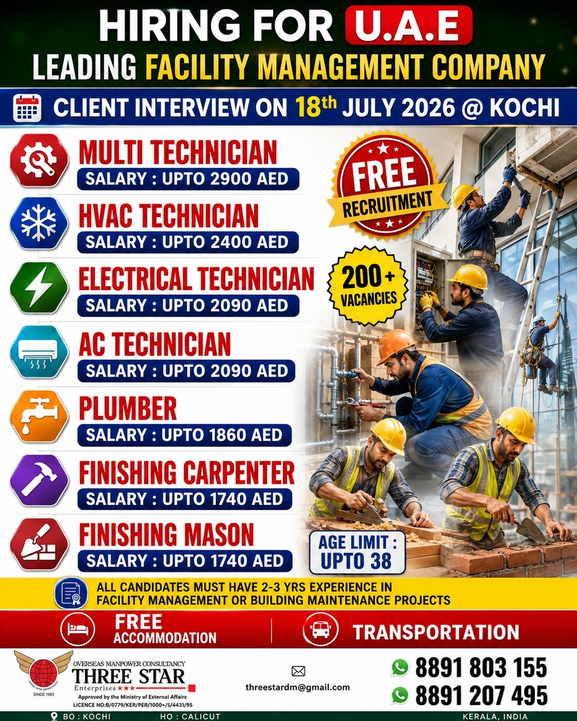 Hiring for Leading Facility Management Company — THREE STAR ENTERPRISES, UAE, UAE