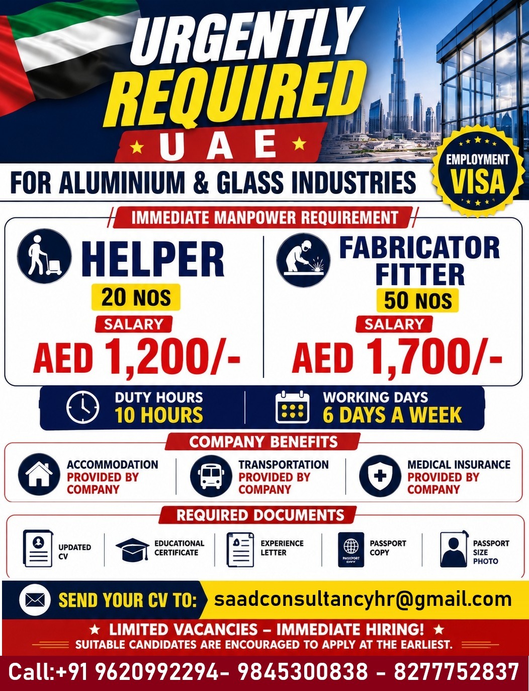 HIRING FOR HELPER — SAAD CONSULTANCY, UAE