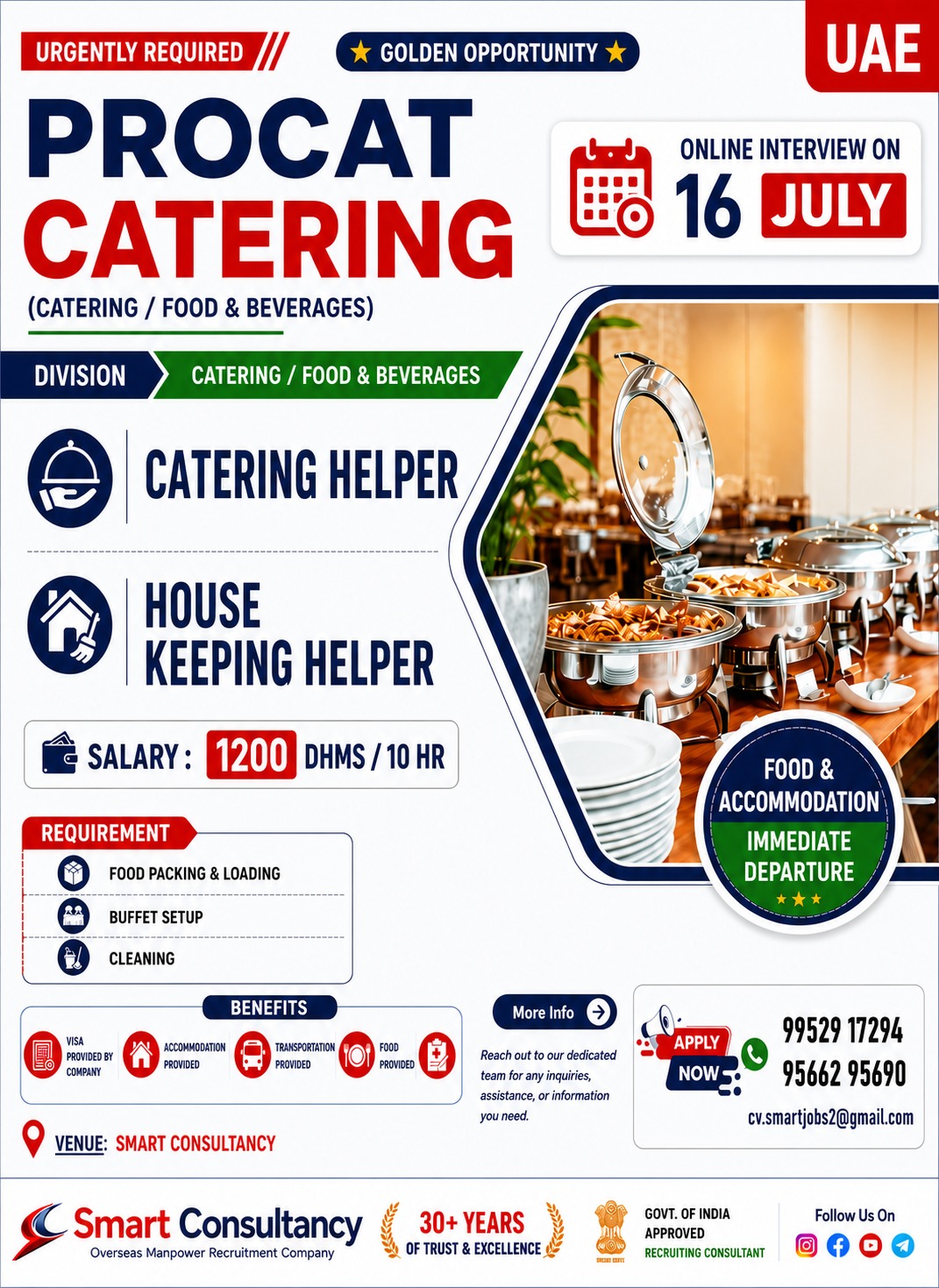 🚨 URGENT UAE JOB OPENING – CATERING COMPANY — SMART CONSULTANCY, UAE, UAE