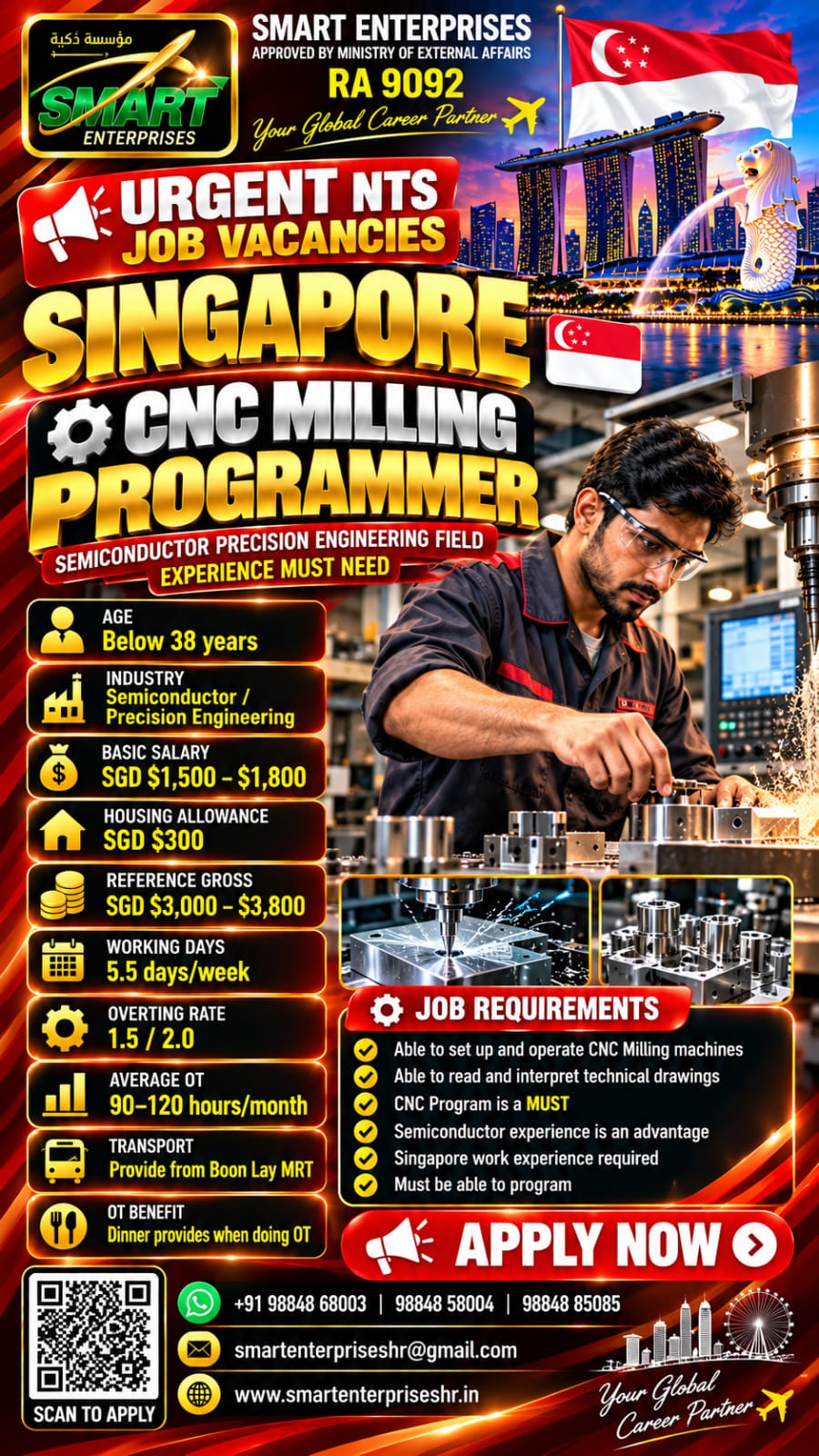 CNC Milling Programmer SINGAPORE — smartenterpriseshr@gmail.com, SINGAPORE