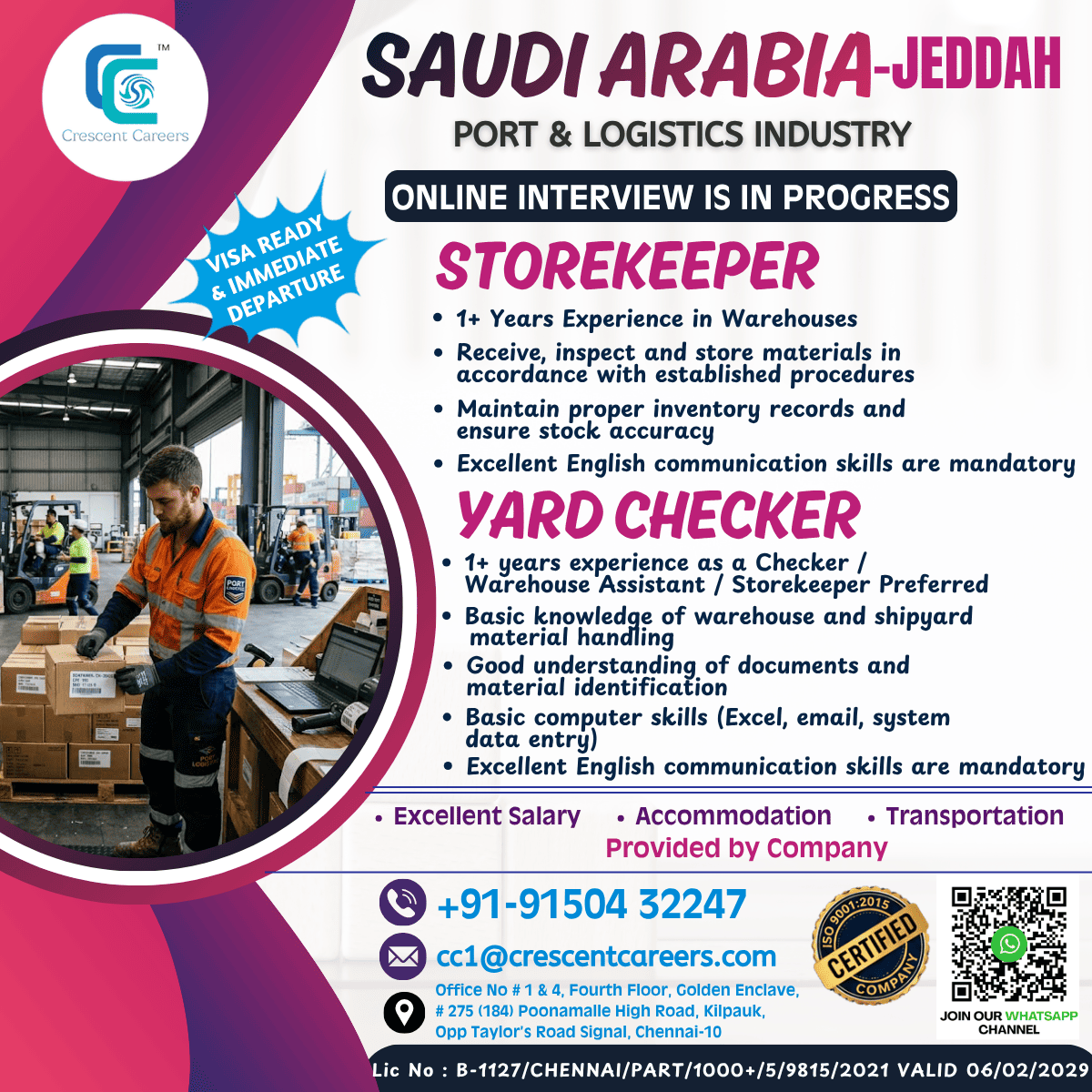 Storekeeper & Yard Checker — Crescent Careers, Saudi Arabia, Saudi Arabia