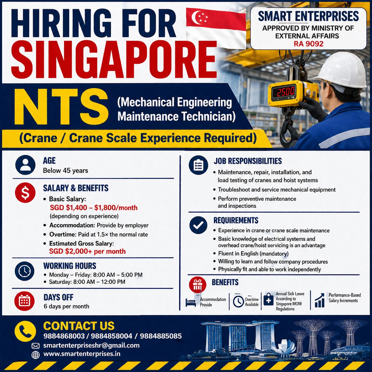 Mechanical Engineering Maintenance Technician) — smartenterpriseshr@gmail.com, SINGAPORE, SINGAPORE
