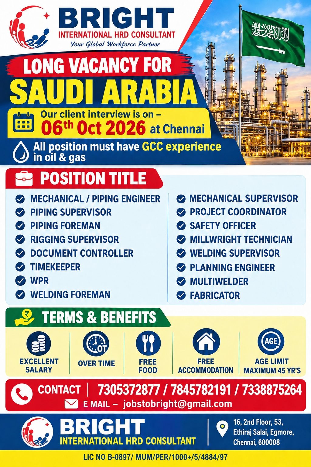 URGENT REQUIREMENT FOR SAUDI ARABIA (LONG TERM)