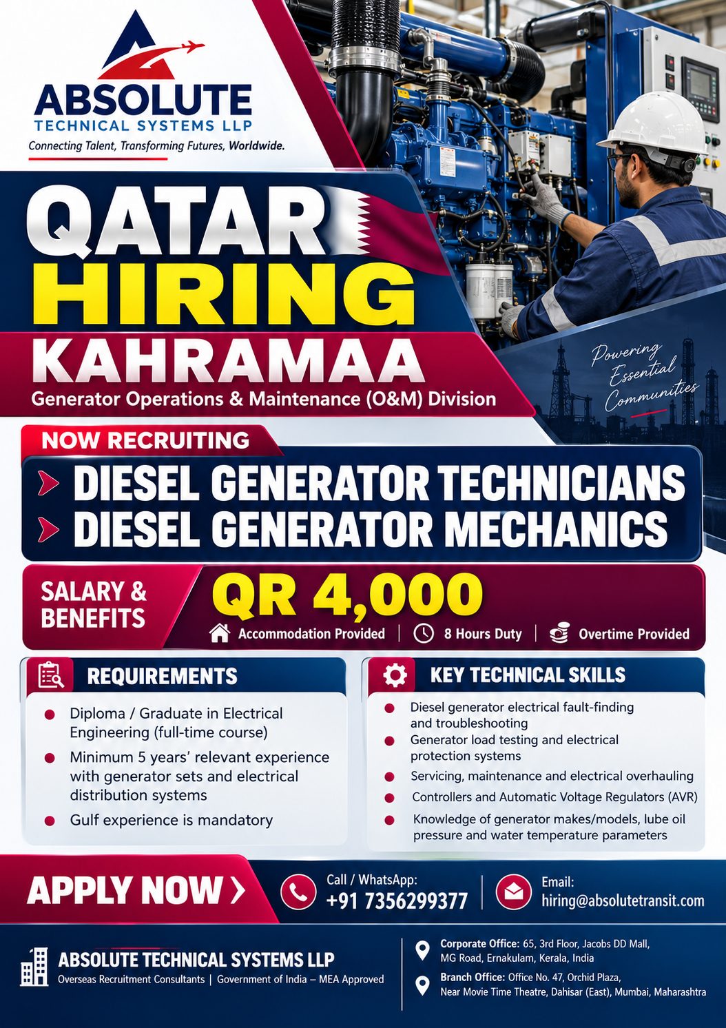 Diesel Generator Technicians & Mechanics