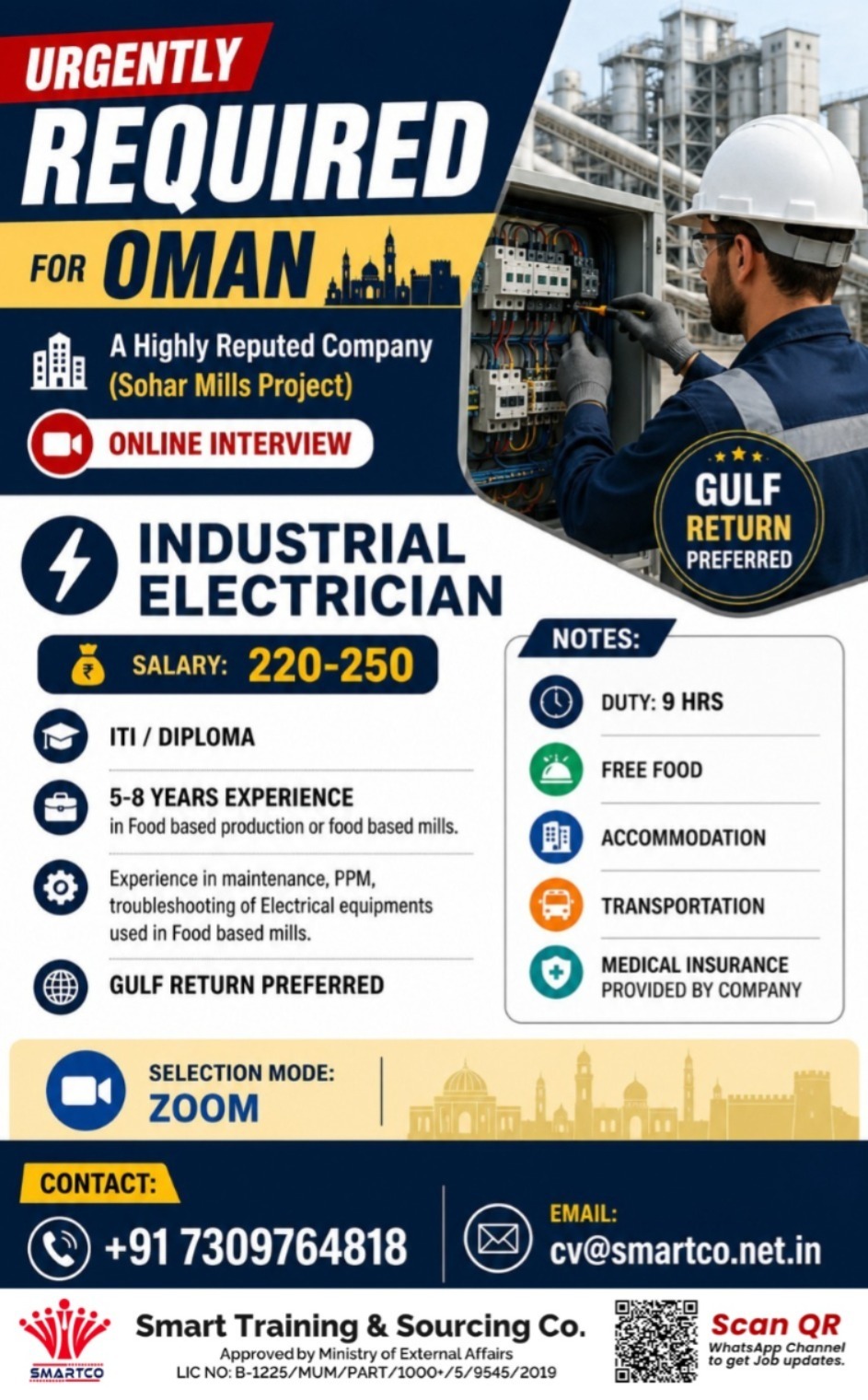 Urgently Required for Oman  A Highly Reputed Company (Sohar Mills Project) — Smart Training &amp; Sourcing Co, OMAN