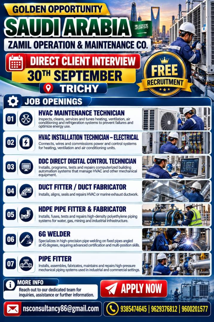 Saudi Arabia HVAC & MEP Jobs | Zamil Operation & Maintenance Co.