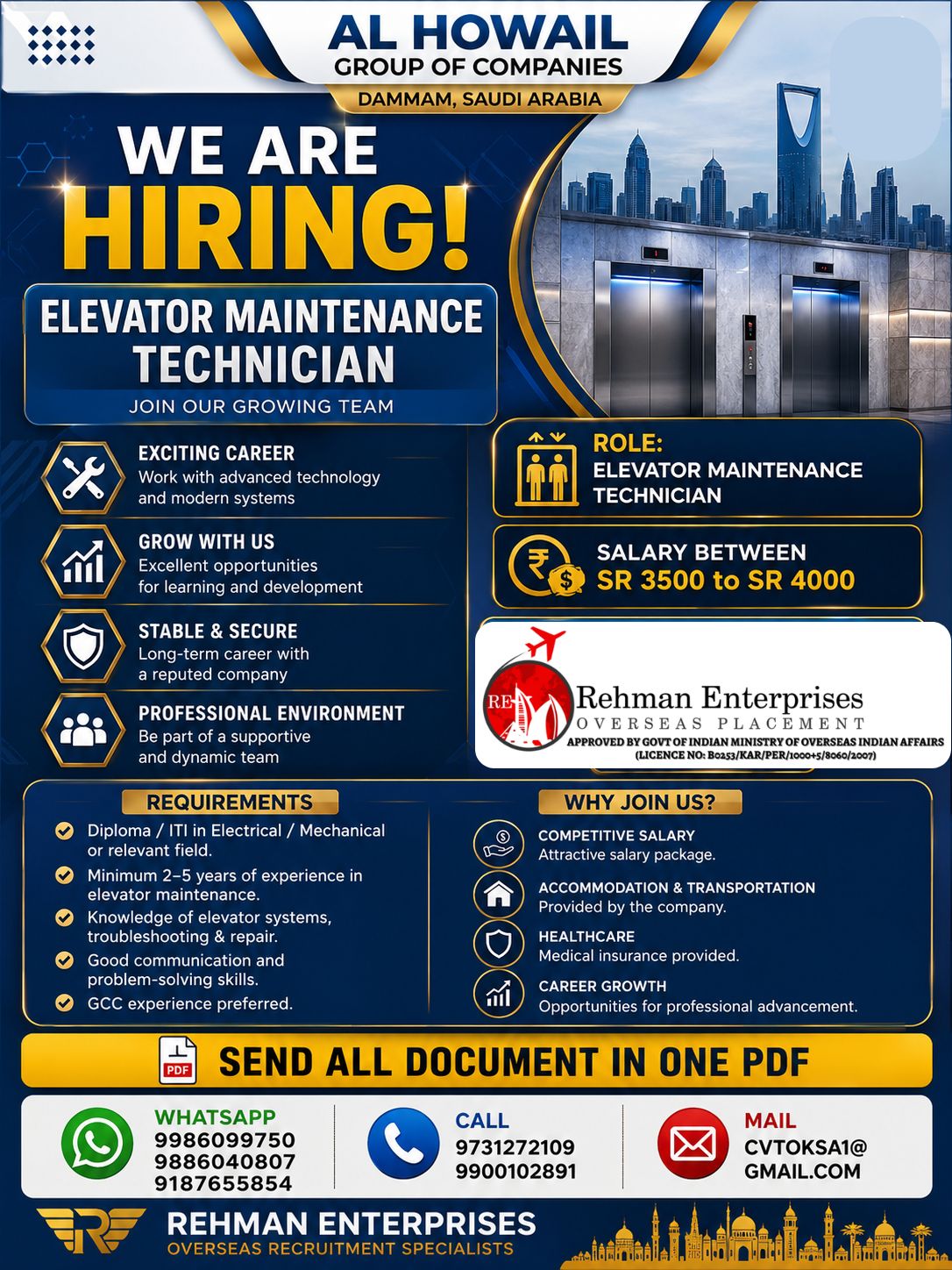 Elevator Maintenance Technician — Rehman Enterprises, Saudi Arabia, Saudi Arabia